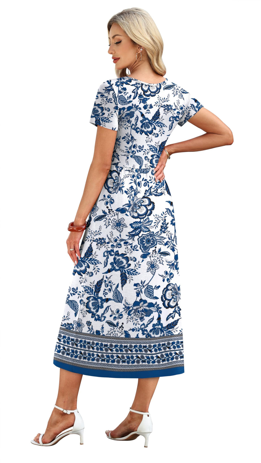 OFEEFAN Summer Dresses for Women Flowy Casual A-Line Midi Dress Beach Vacation Sundresses with Pockets S-2XL