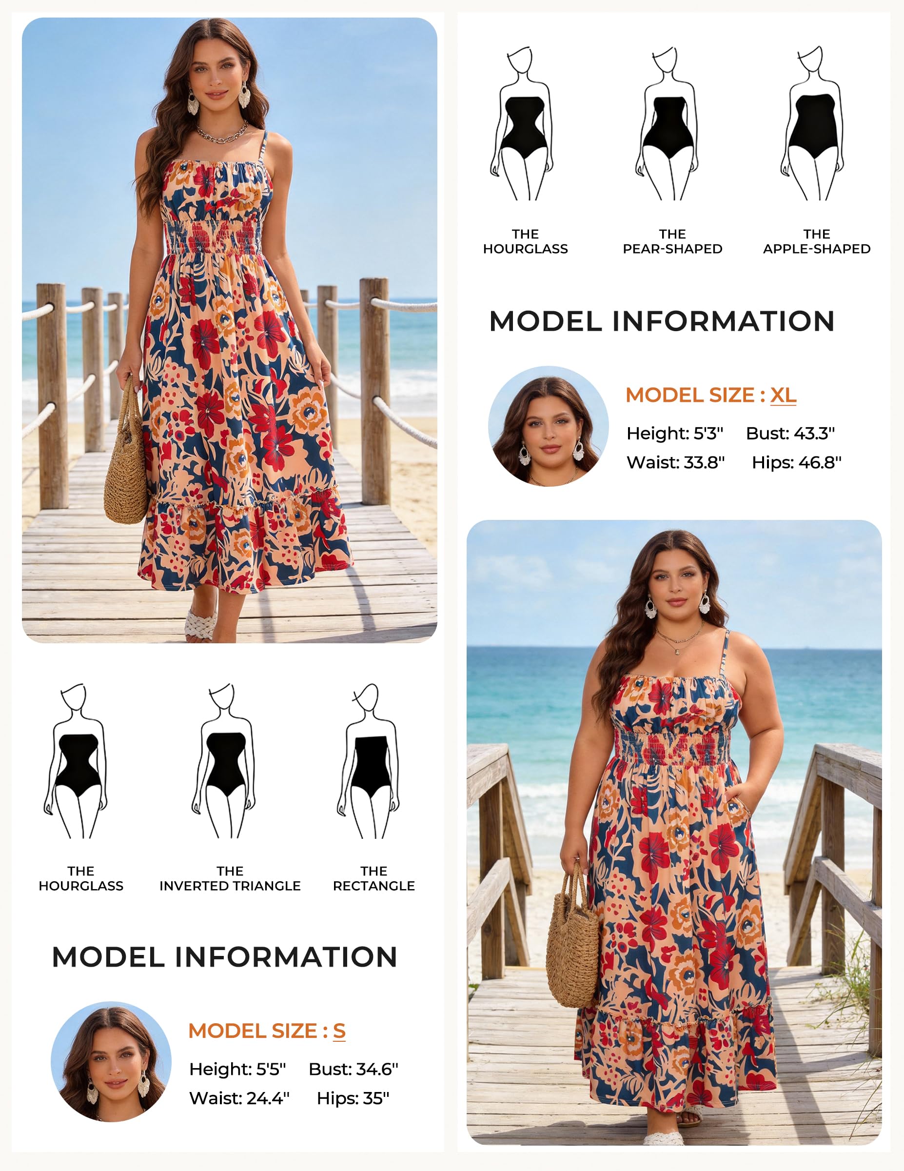 GRACE KARIN Summer Dresses for Women 2026 Vacation,Smocked Floral Maxi Dress,Boho Beach Sundress with Pocket Fashion Clothing