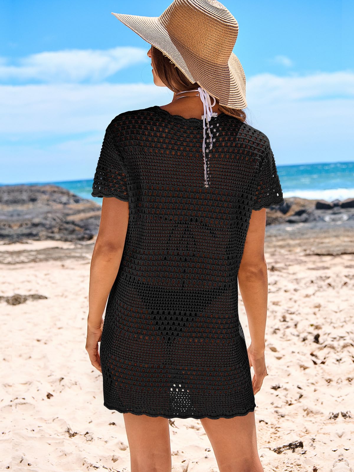 ANRABESS Women's Swimsuit Cover Ups, Mesh Knit Crochet Hollow Out, Bathing Suit for Summer Vacation, Beach Swimwear