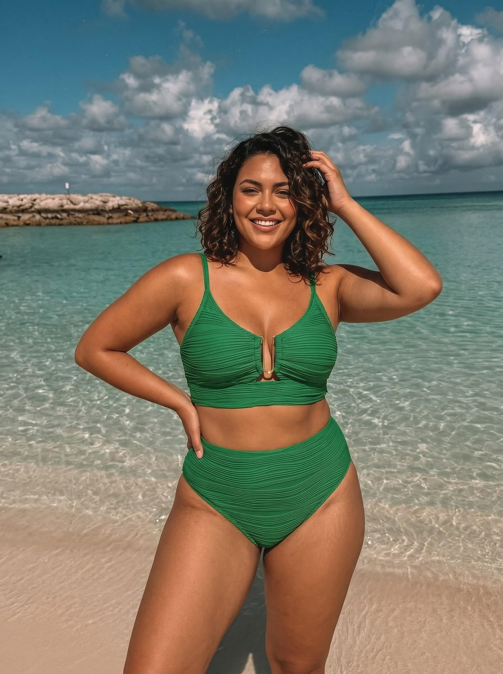 2 Piece Bikini Set U-Wire Cutout Popular Swimsuit High Waisted Textured 2026 Summer Beach Swim Bathing Suits
