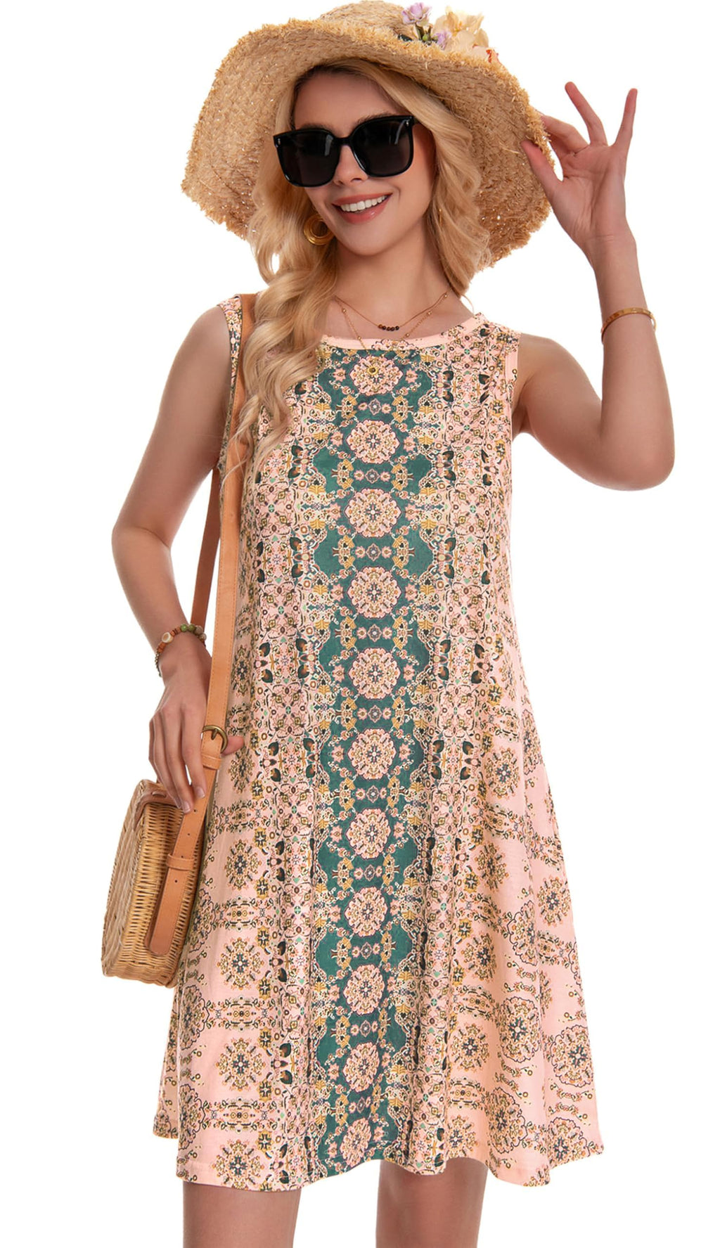Summer Dresses for Women Beach Boho Sleeveless Vintage Floral Flowy Pocket Tshirt Tank Sundresses 2026