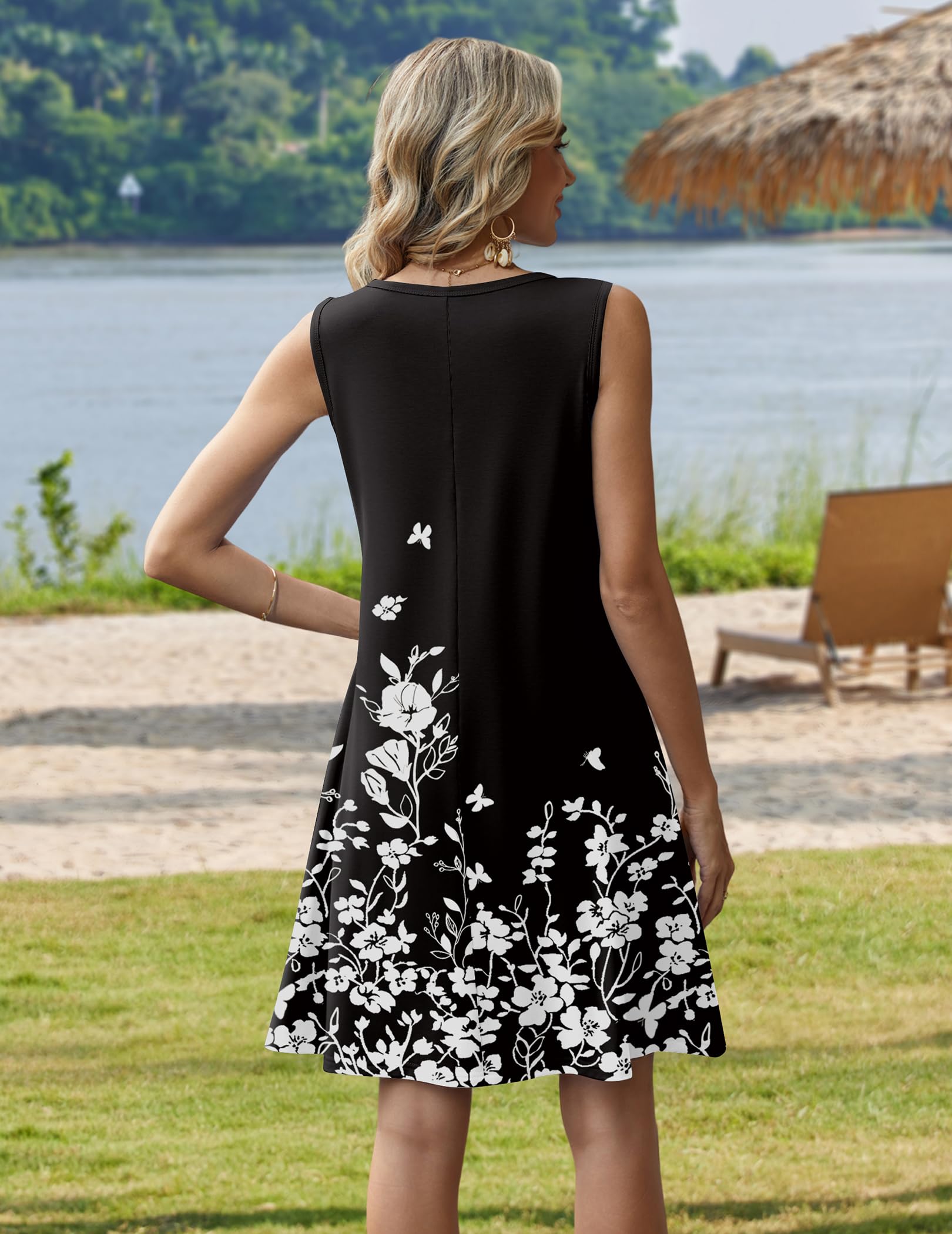 Zeagoo Summer Dresses for Women 2026 Sleeveless Casual Floral Tshirt Sundress with Pockets Loose Tank Beach Dress