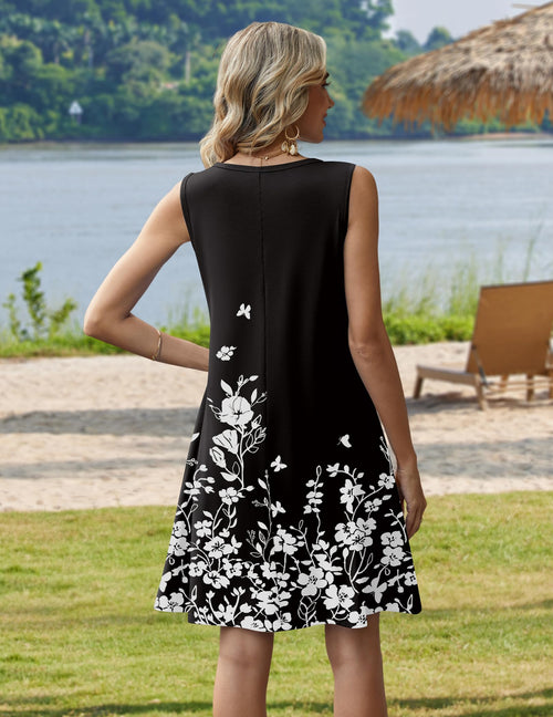Zeagoo Summer Dresses for Women 2026 Sleeveless Casual Floral Tshirt Sundress with Pockets Loose Tank Beach Dress