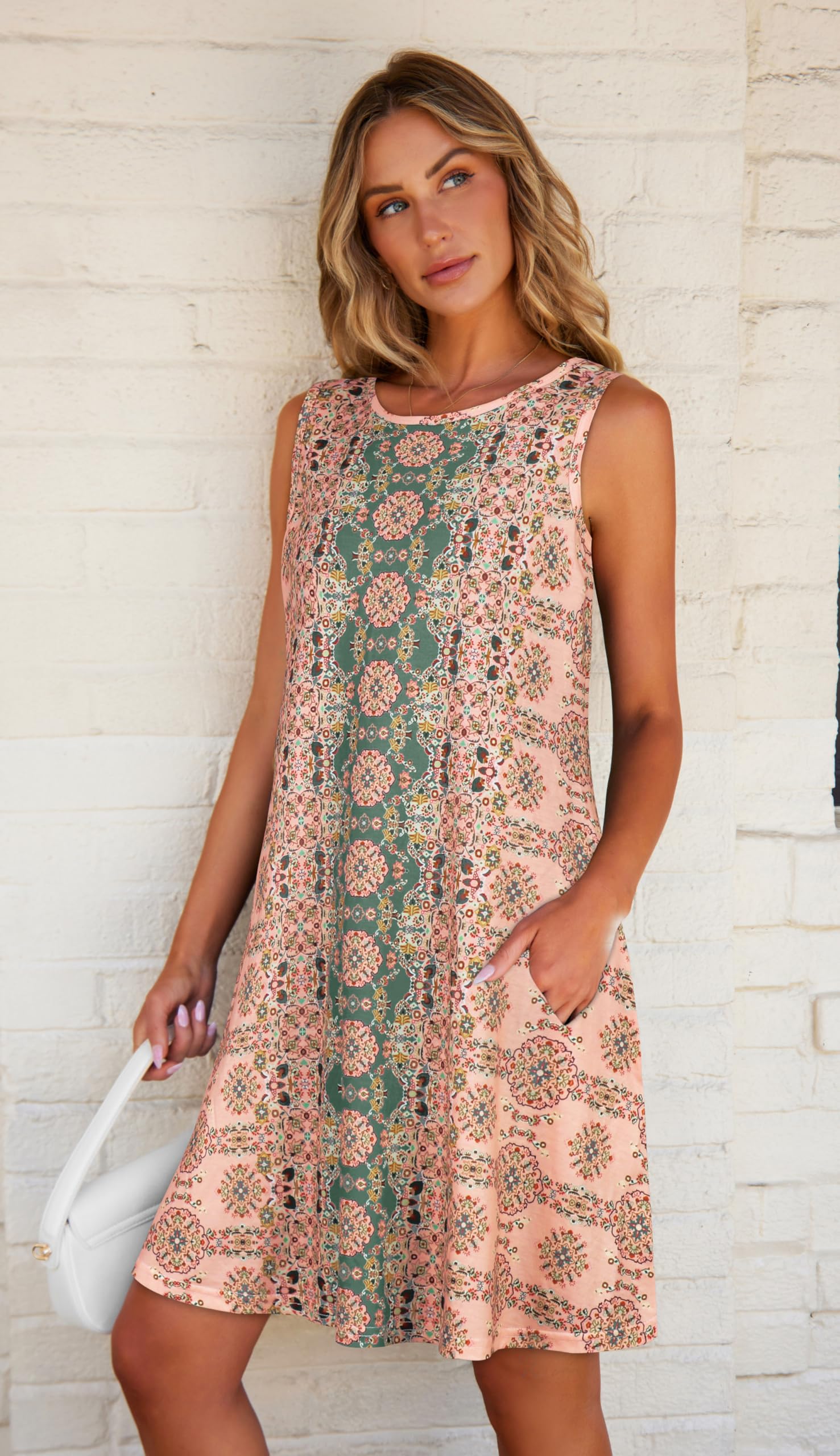 Summer Dresses for Women Beach Boho Sleeveless Vintage Floral Flowy Pocket Tshirt Tank Sundresses 2026