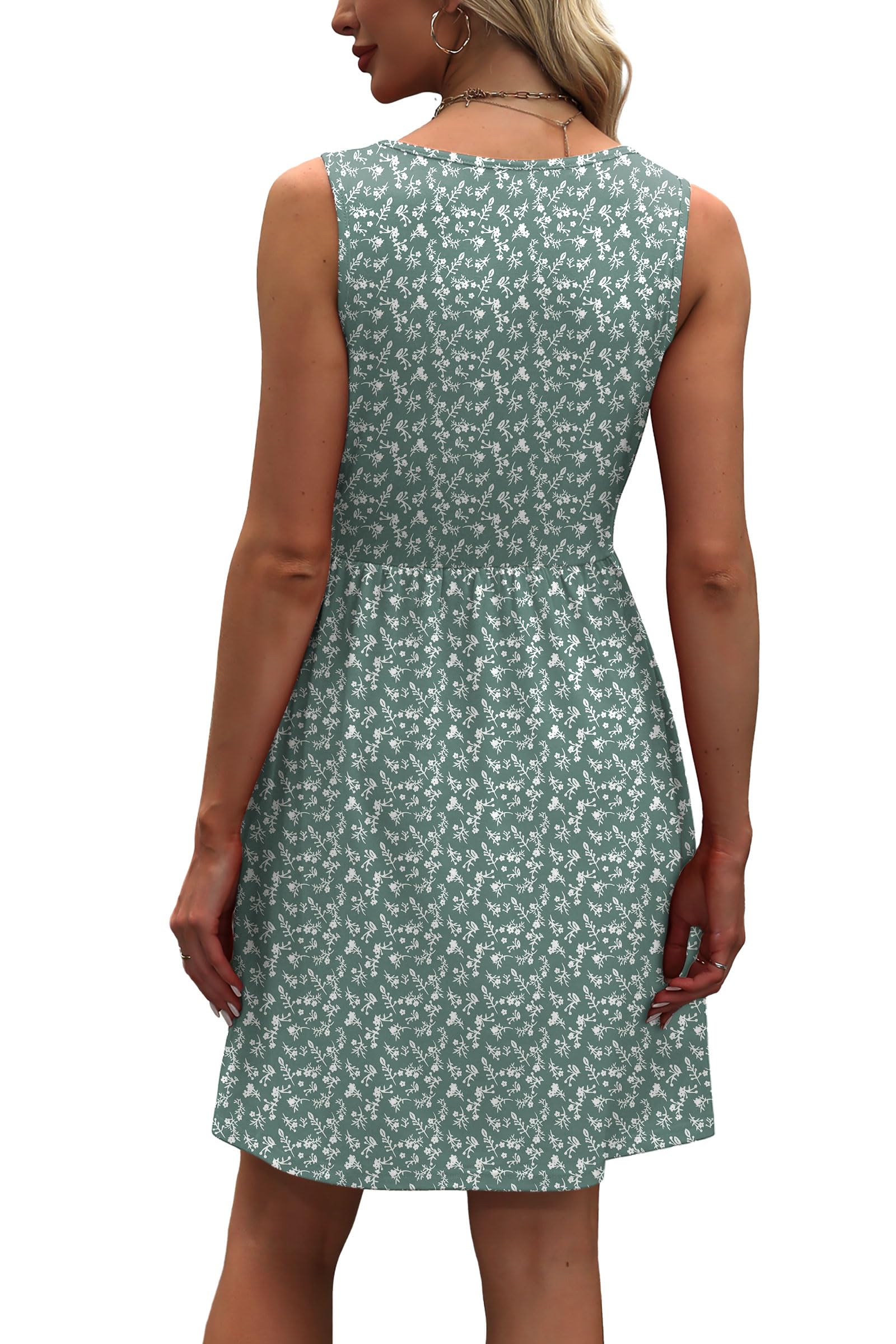 WIHOLL Women's Summer Dress 2026 A-Line Sleeveless Casual Sundress with Pockets Floral/Solid