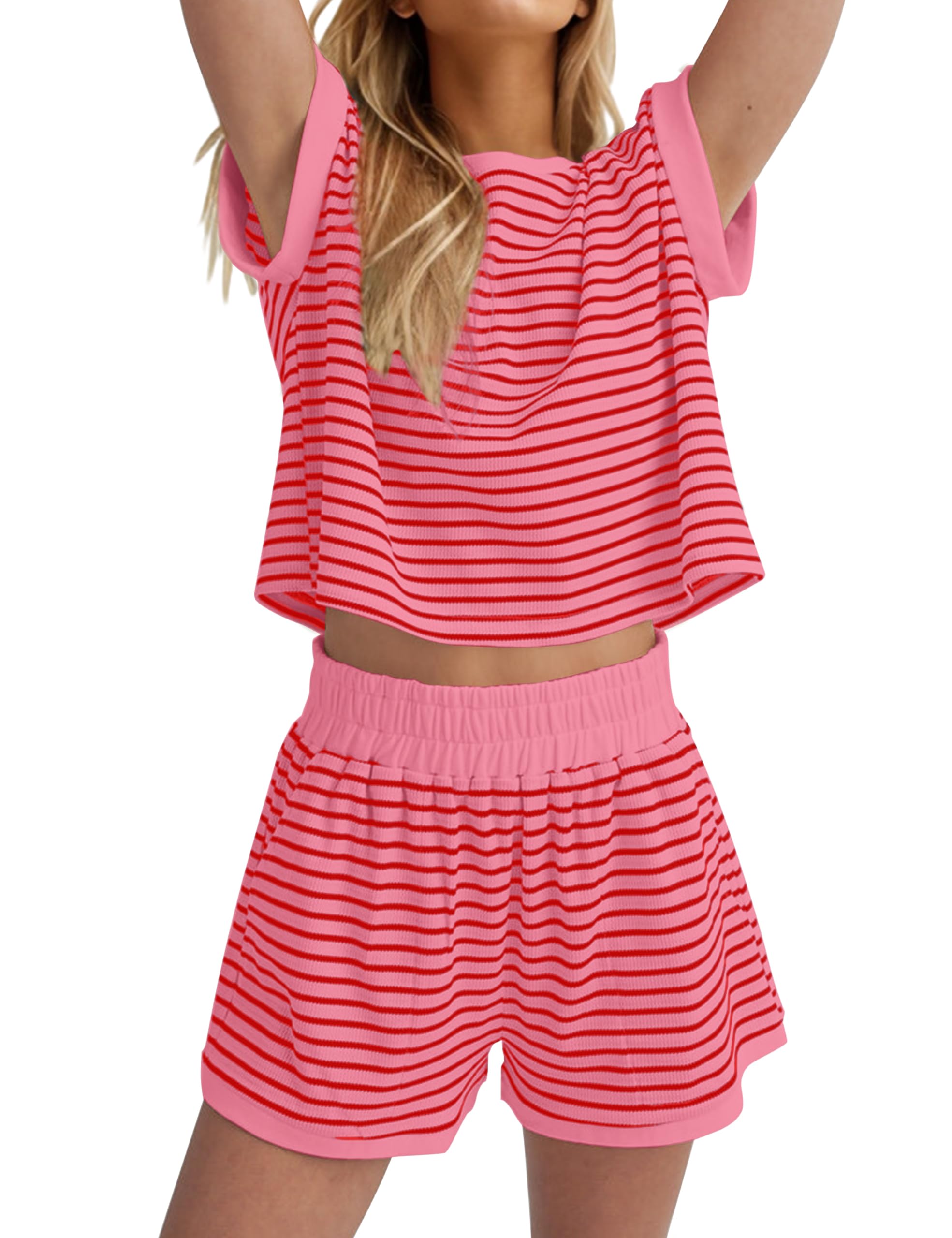 Striped Knit Shorts Set