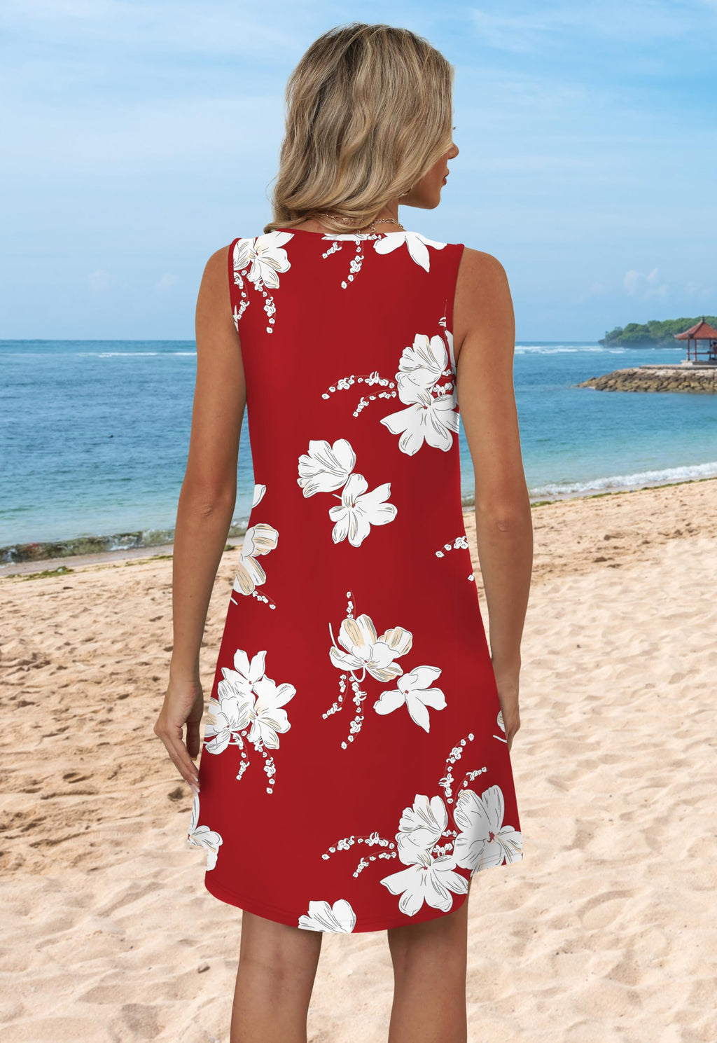 Aokosor Womens Summer Dresses 2026 Loose V Neck Sleeveless Dress Sundresses Swimsuit Coverup Vacation Outfits