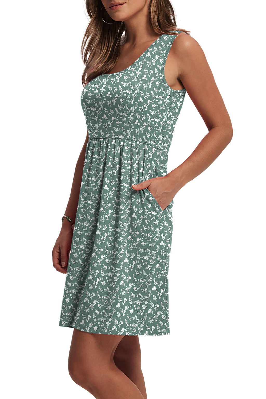 WIHOLL Women's Summer Dress 2026 A-Line Sleeveless Casual Sundress with Pockets Floral/Solid