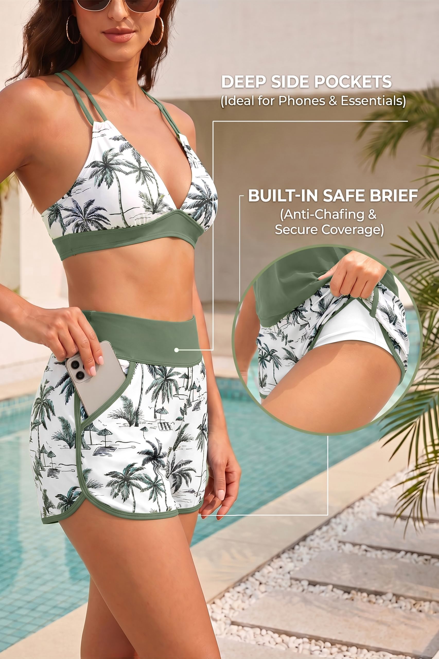 Daci Women 3 Piece Tankini Swimsuits - Tummy Control Tank Top with Bra Modest Bathing Suit with Pockets Boyshorts Bottom 2026