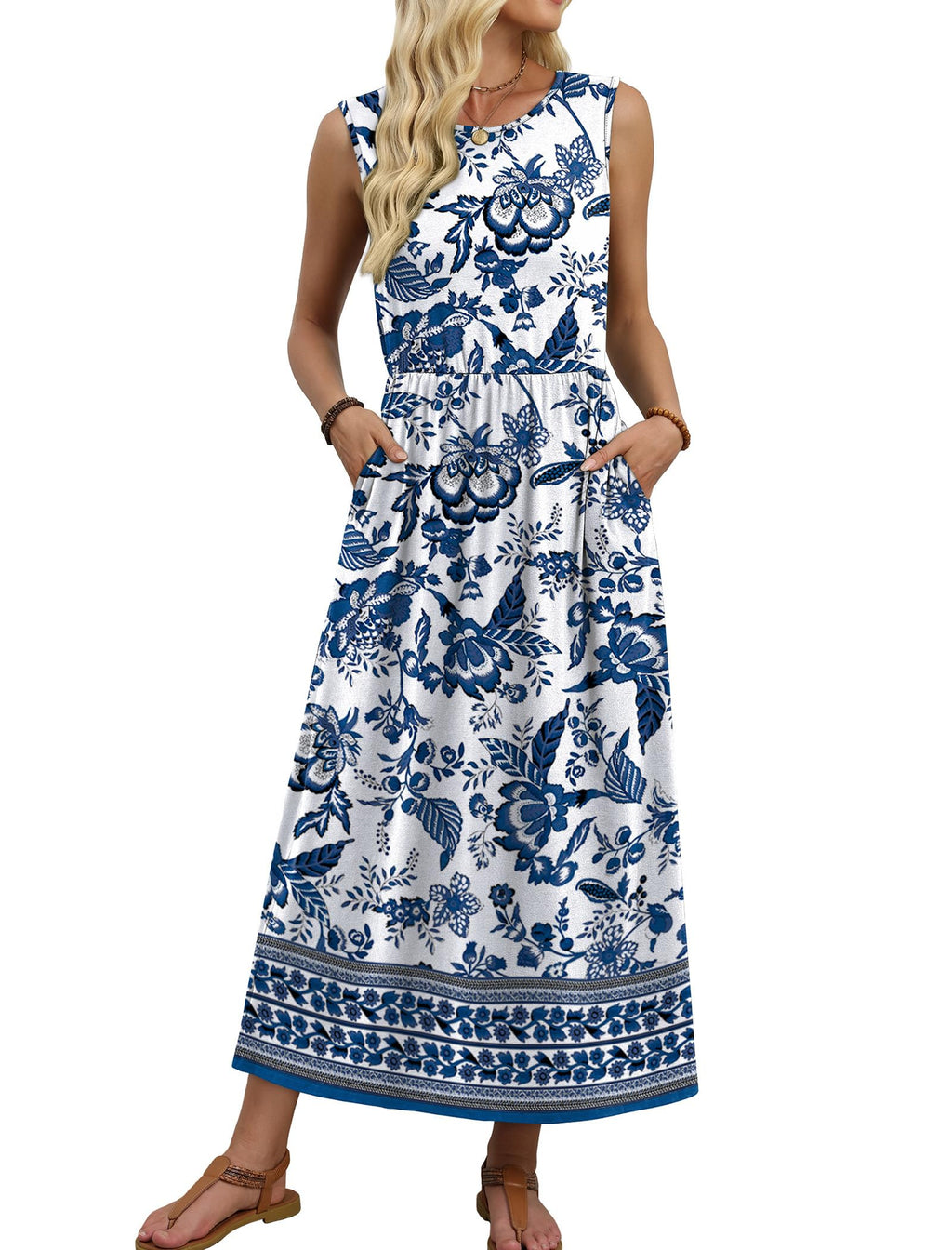 WIHOLL Summer Dresses for Women 2026 Maxi Dresses Long Flowy A Line Sleeveless Sundresses with Pockets