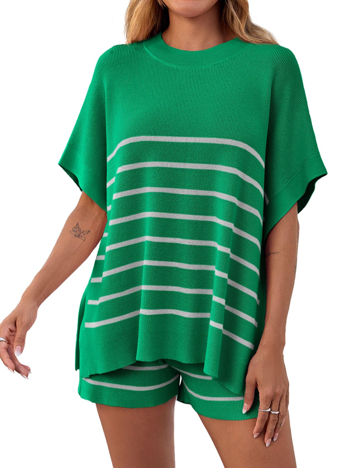 Striped Knit Shorts Set