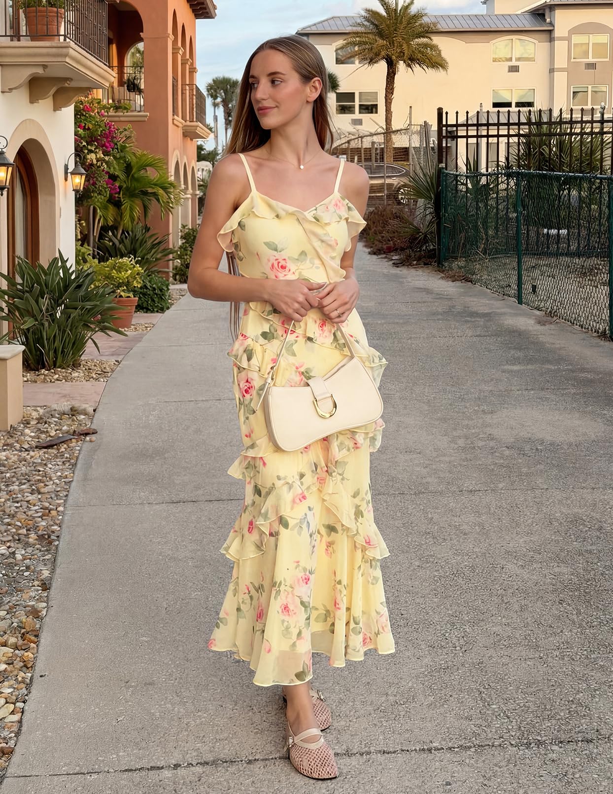 MEROKEETY Summer Floral Wedding Guest Maxi Dress Women 2026 Vacation Formal Bodycon Spaghetti Strap Cocktail Party Long Dress