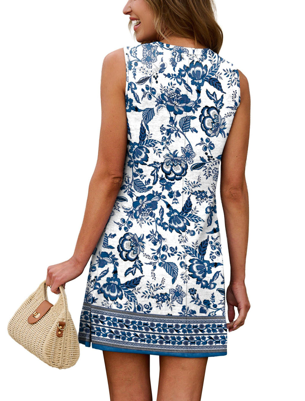 WIHOLL Casual Dresses for Women Crewneck Sleeveless Tank Dress Summer Spring Boho Vacation Clothes