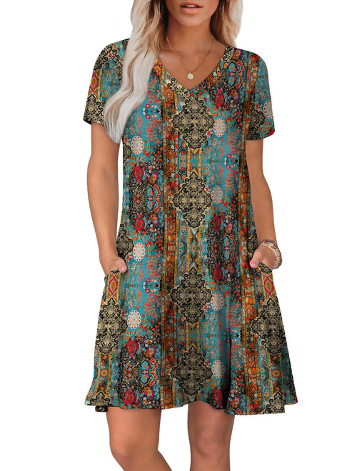 WIHOLL Boho Summer Dresses for Women Casual Loose T Shirt Dress with Pockets Beach Vacation Outfits S-4XL