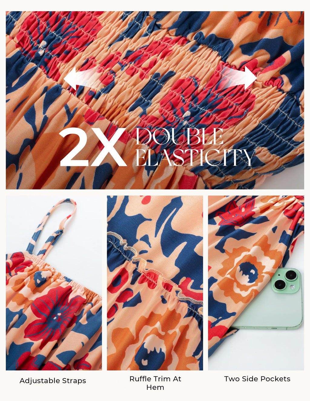 GRACE KARIN Summer Dresses for Women 2026 Vacation,Smocked Floral Maxi Dress,Boho Beach Sundress with Pocket Fashion Clothing