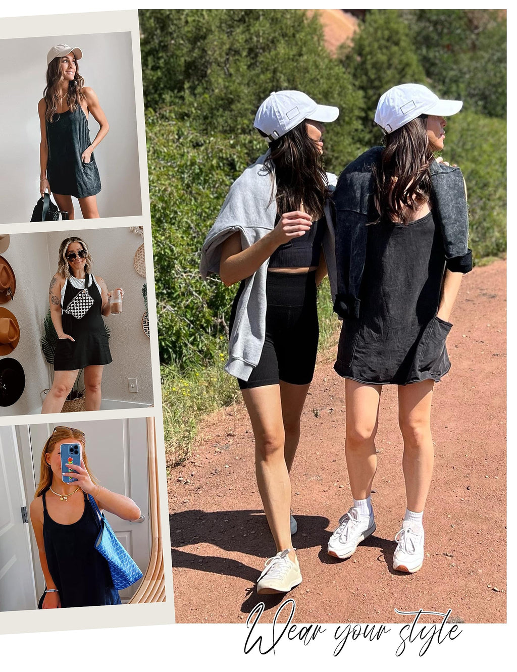 Lentta Womens Athletic Sleeveless Mini Dress with Built-in Shorts V Neck Spaghetti Strap Sundress