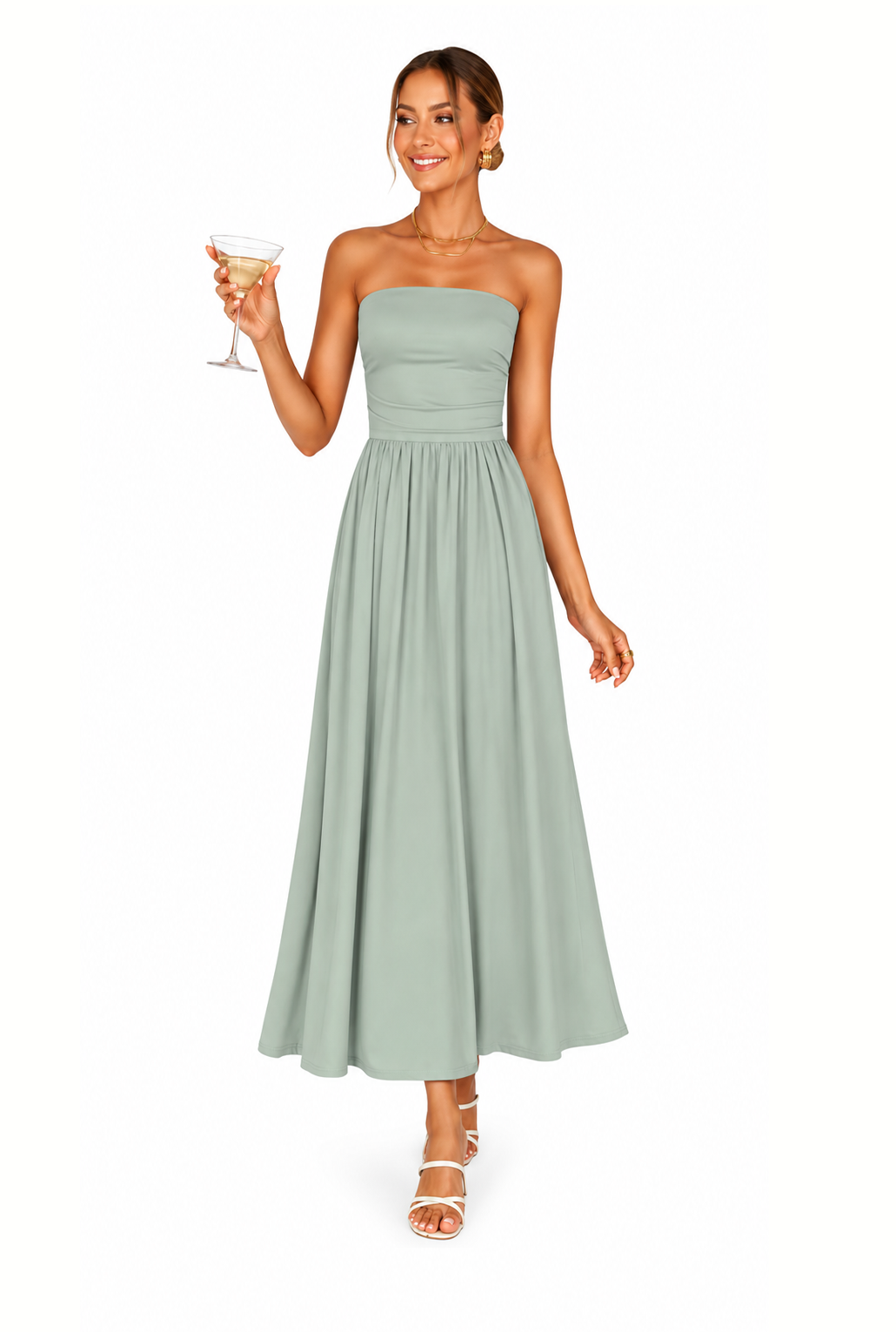 Fleur Strapless Ruched Midi Dress