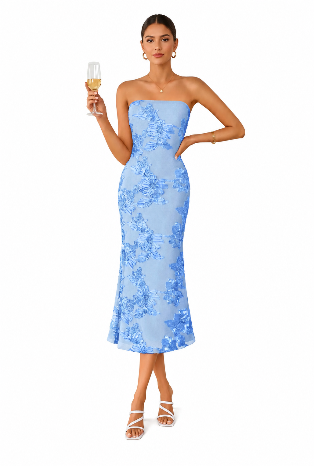 Anais Floral Strapless Midi Dress
