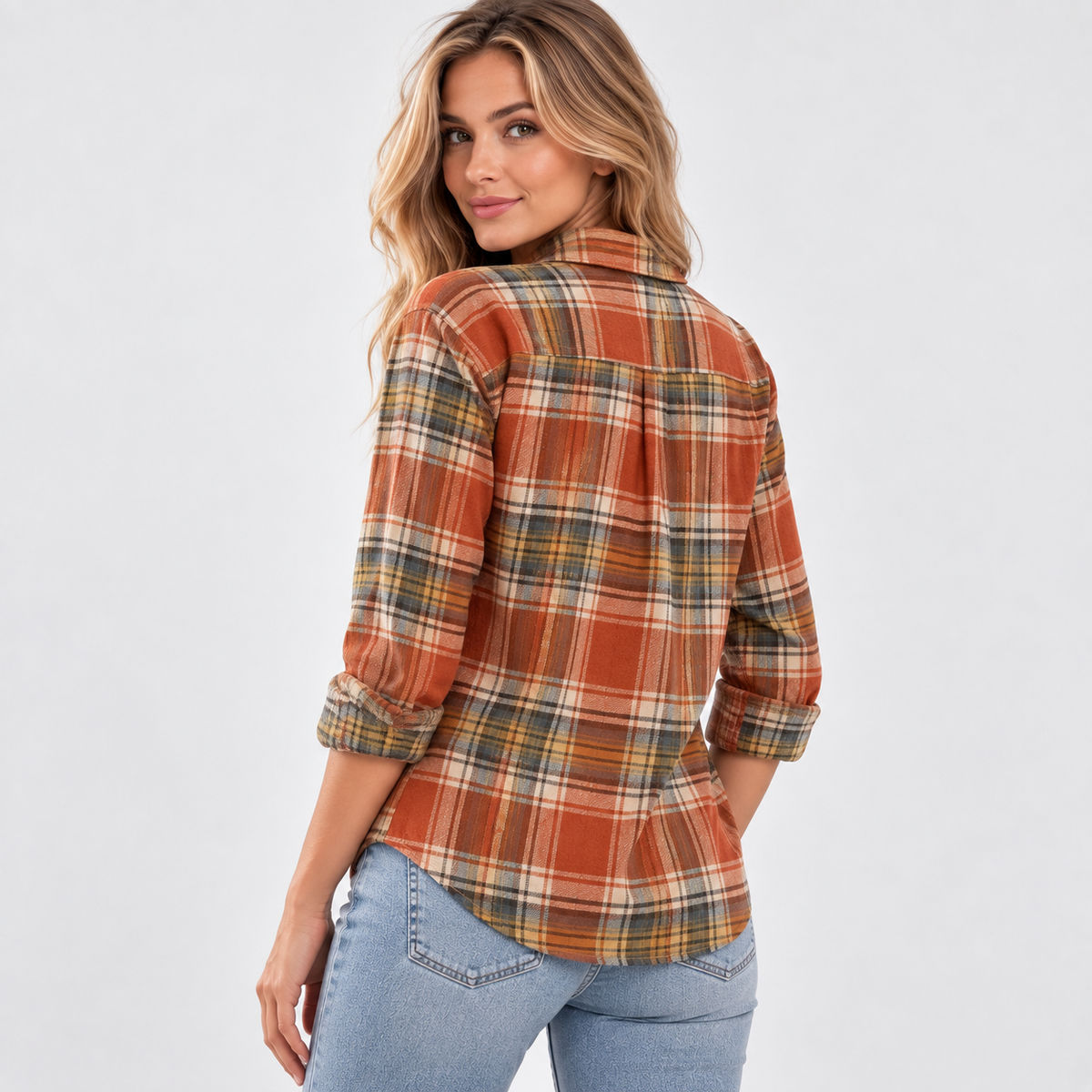 Clara Flannel Button-Down Blouse