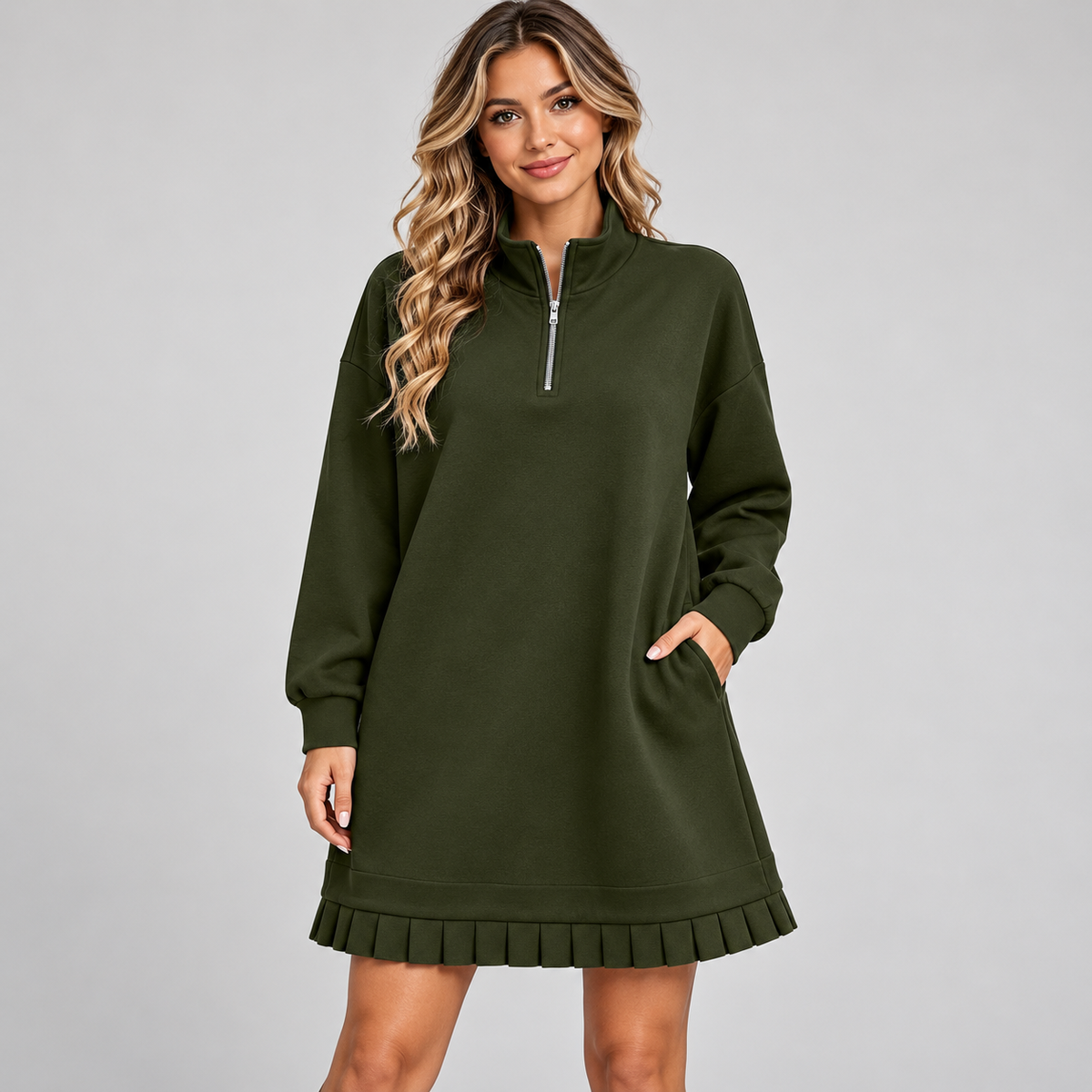 Valeria Quarter-Zip Shirt Dress