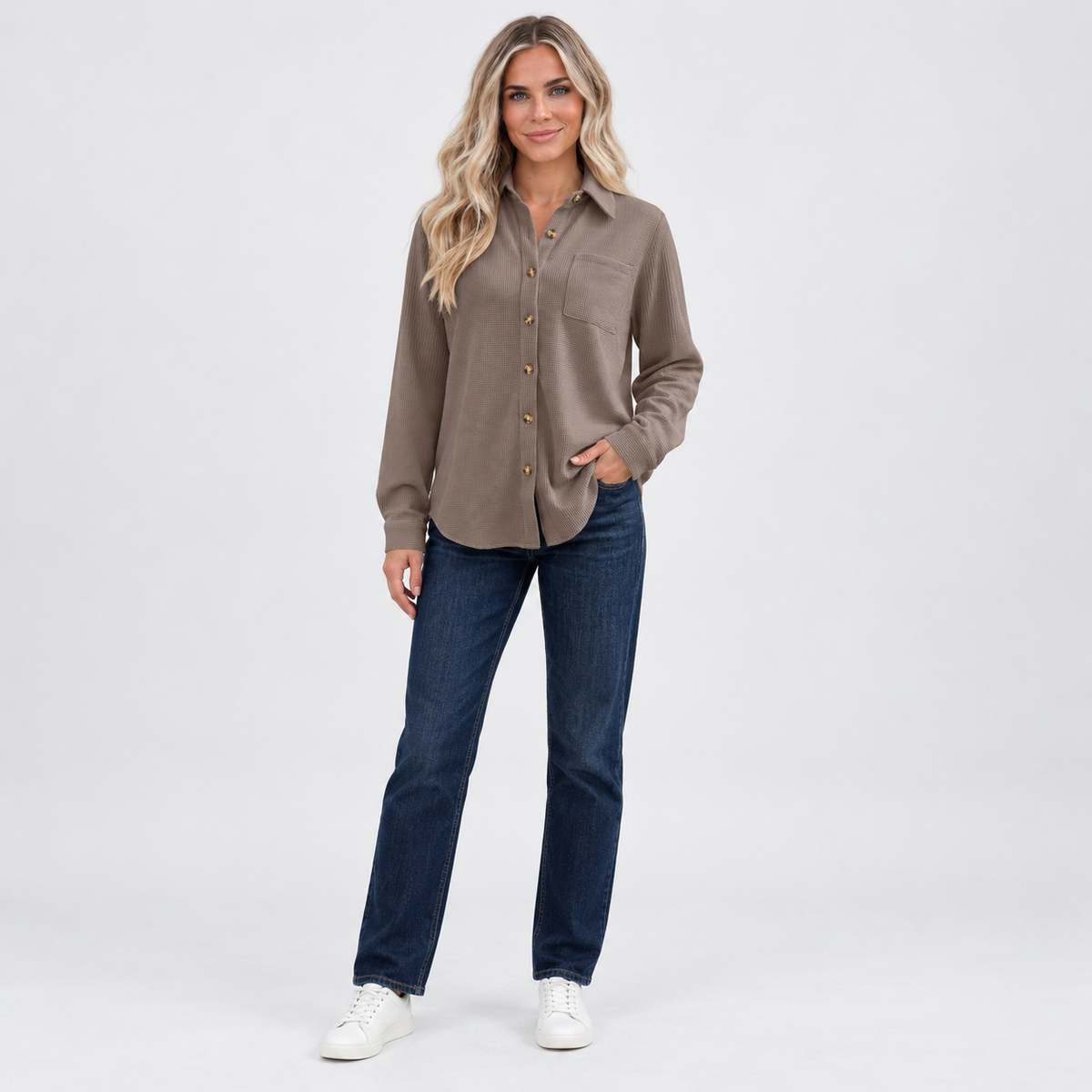 Rosa Waffle Knit Button-Down Sweater
