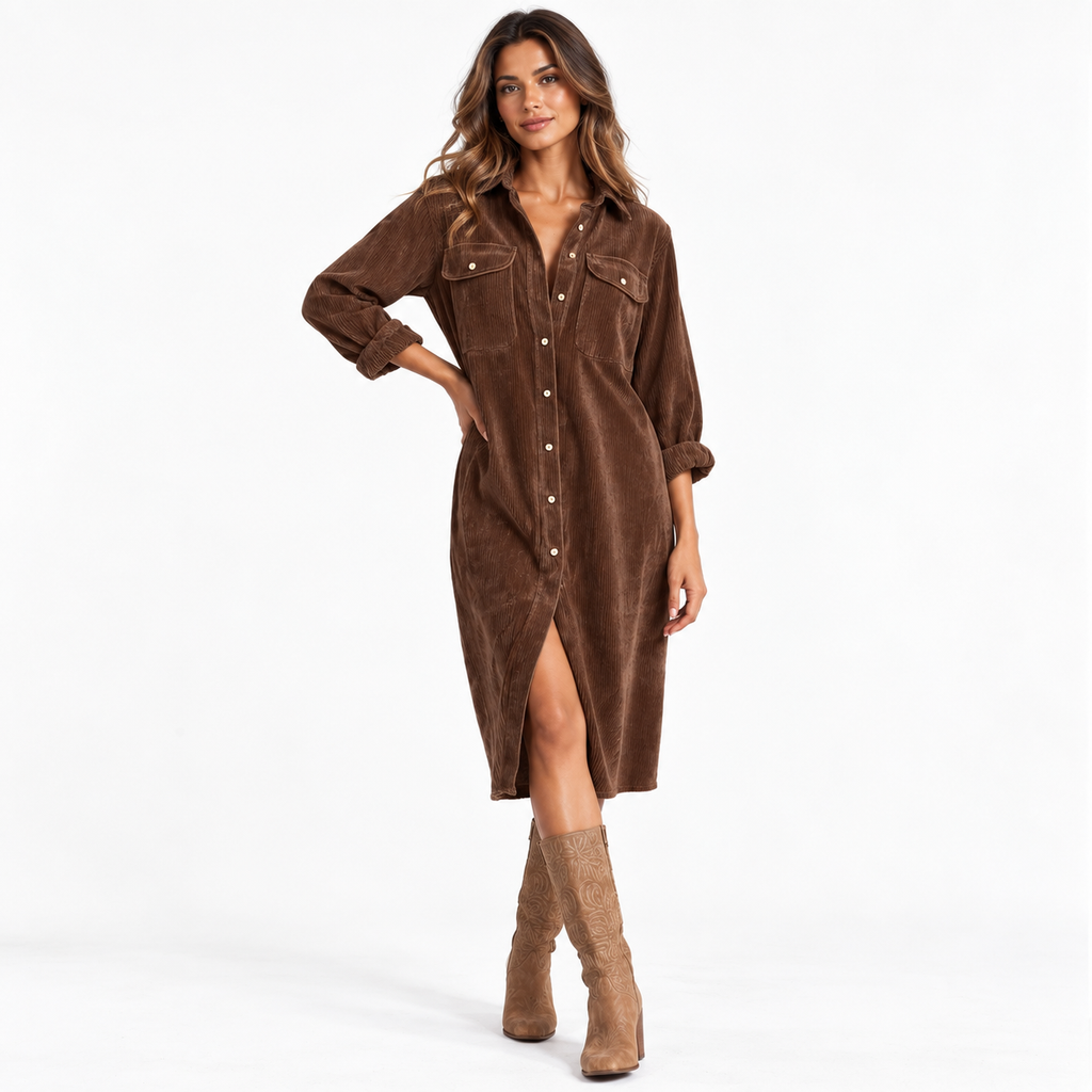 Olivia Corduroy Button-Down Shirt Dress