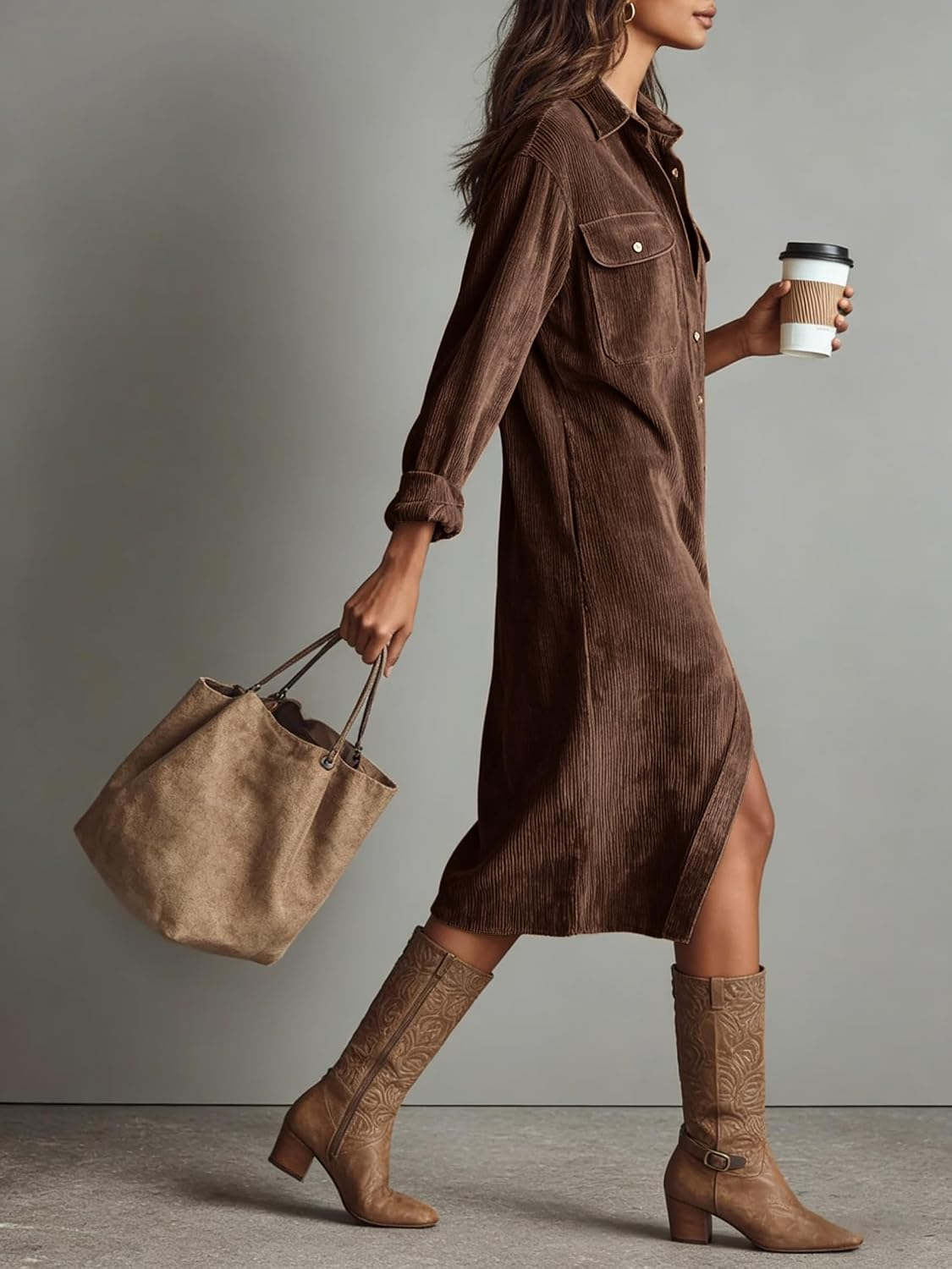 Olivia Corduroy Button-Down Shirt Dress